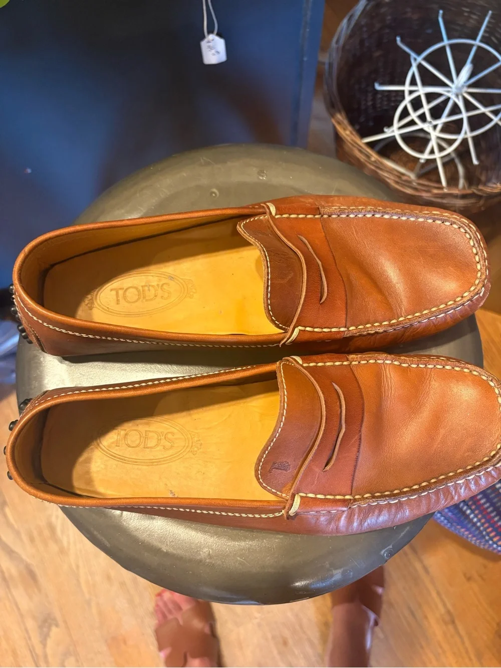 Tod's Brown Leather Penny Loafers with Contrast Stitching